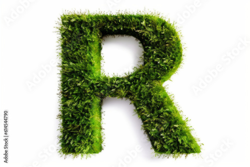 A letter r with grass on a white background, eco text effect, isolated letter with grass effect high quality