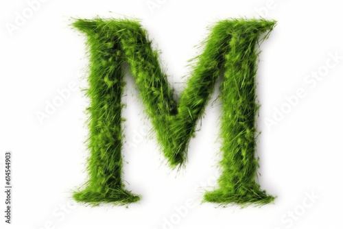 A letter m with grass on a white background, eco text effect, isolated letter with grass effect high quality