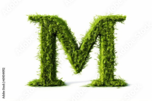 A letter m with grass on a white background, eco text effect, isolated letter with grass effect high quality