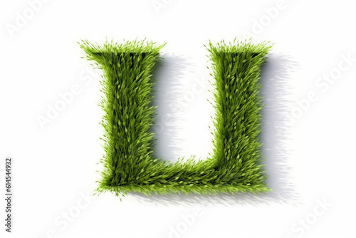 A letter u with grass on a white background, eco text effect, isolated letter with grass effect high quality