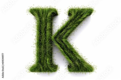 A letter k with grass on a white background, eco text effect, isolated letter with grass effect high quality