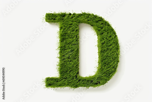 A letter d with grass on a white background, eco text effect, isolated letter with grass effect high quality