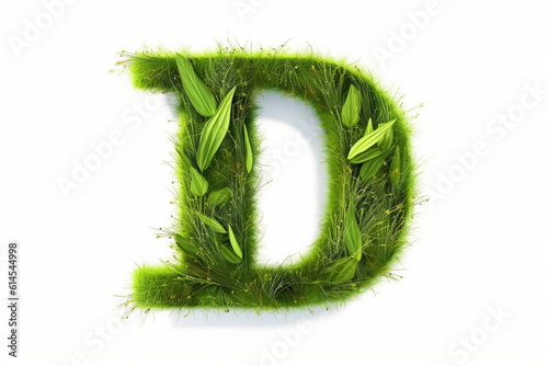 A letter d with grass on a white background, eco text effect, isolated letter with grass effect high quality