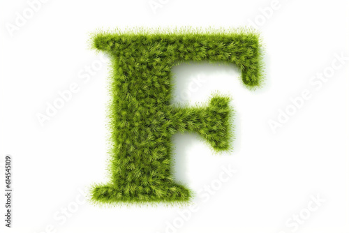 A letter f with grass on a white background, eco text effect, isolated letter with grass effect high quality
