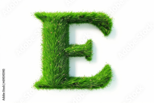 A letter E with grass on a white background, eco text effect, isolated letter with grass effect high quality