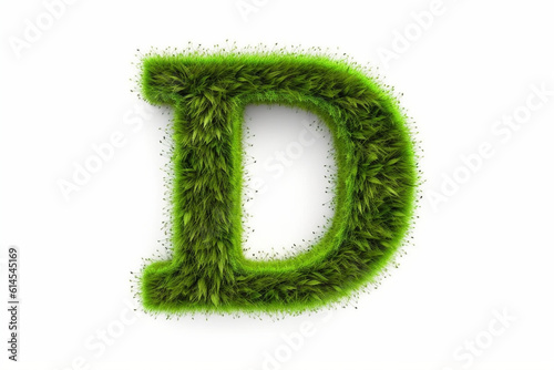 A letter d with grass on a white background, eco text effect, isolated letter with grass effect high quality