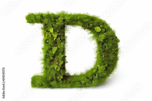 A letter d with grass on a white background, eco text effect, isolated letter with grass effect high quality