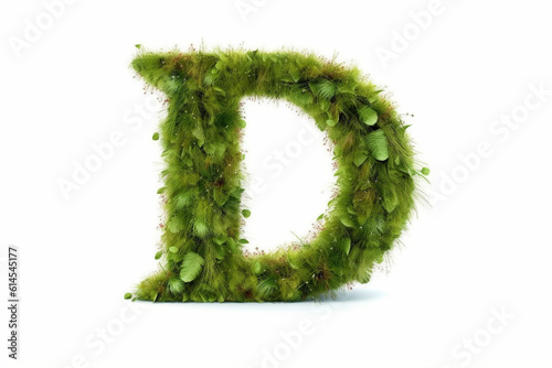 A letter d with grass on a white background, eco text effect, isolated letter with grass effect high quality