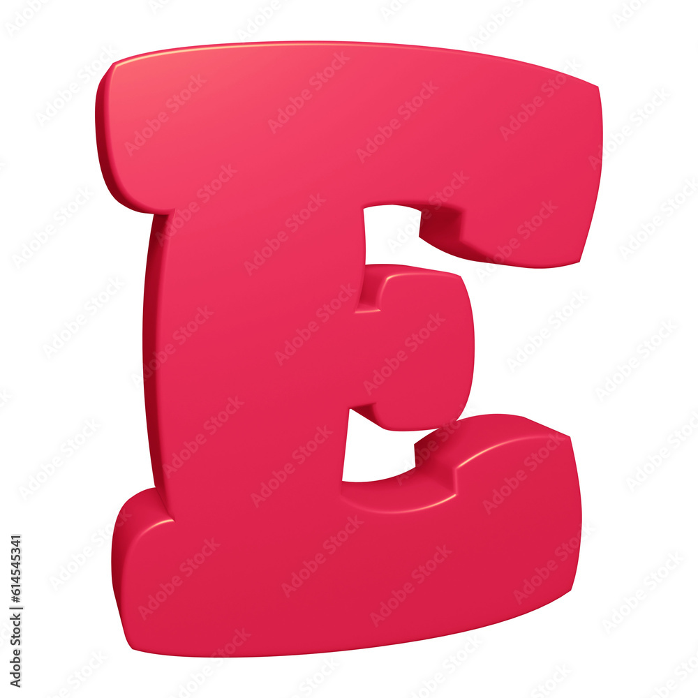 Pink alphabet letter e in 3d rendering for education, text concept