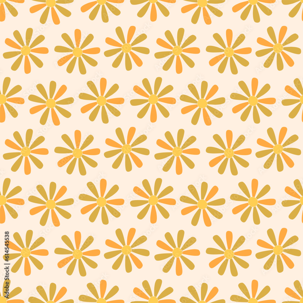 Summer Daisy Floral 70s Retro Seamless Pattern Summer Daisy Floral 70s Retro Seamless Pattern