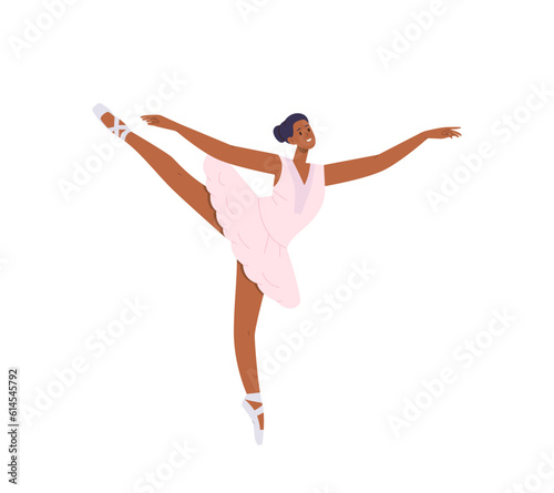 Young woman ballerina dancer wearing tutu dress and pointe shoes standing in beautiful pose