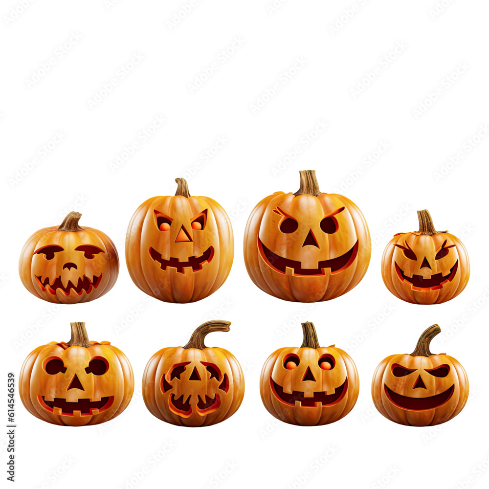 collection of carved jack-o-lanterns isolated on a transparent background, generative ai collection of carved jack-o-lanterns isolated on a transparent background, generative ai
