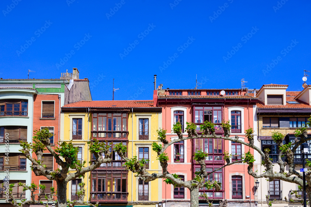 Naklejka premium Vacation on Costa Verde, Green coast of Asturias, Ribadesella village with sandy beaches, North of Spain