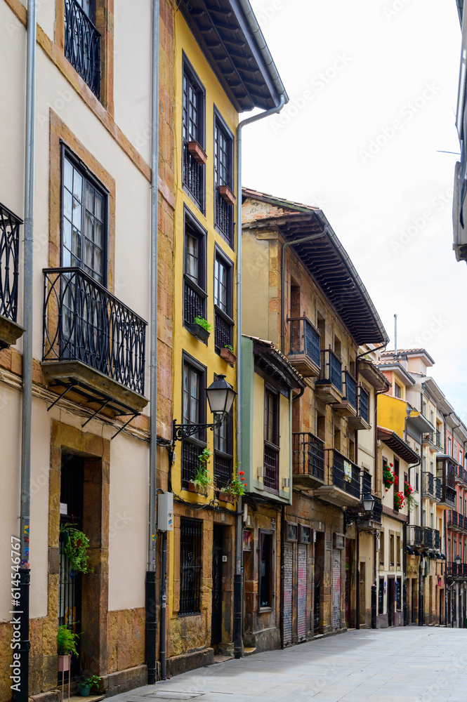 Walking of old streets in capital of Principality of Asturias, Oviedo, Spain