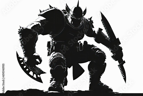 massive black and white robot towering over a cityscape. Generative AI