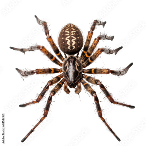 spider hanging from a thick web isolated on a transparent background, generative ai