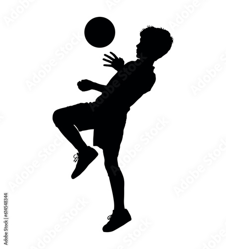 Boy teen playing football silhouette.