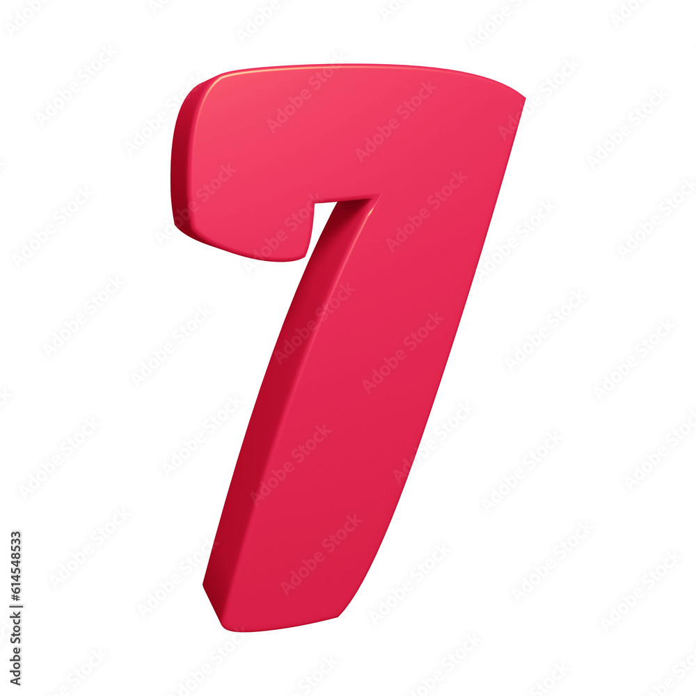 Pink number 7 in 3d rendering for math, business and education concept Pink number 7 in 3d rendering for math, business and education concept