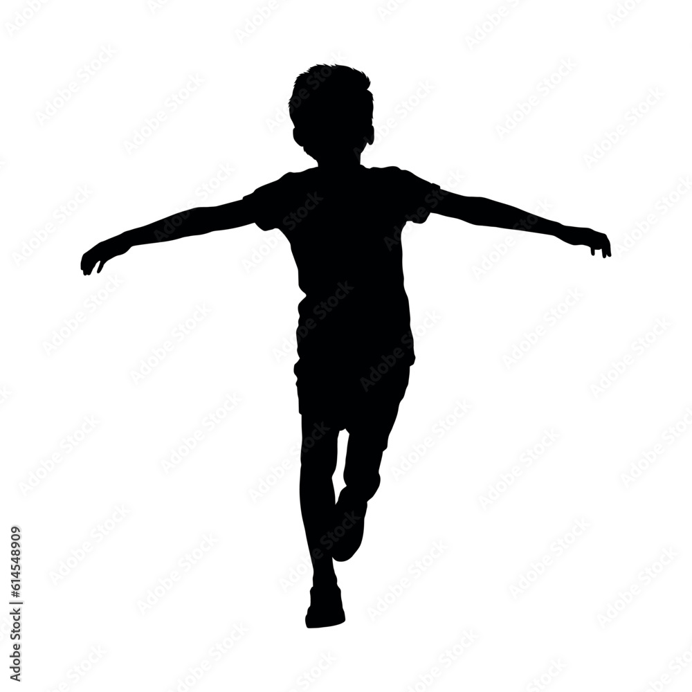 Happy kid running with arms outstretched silhouette.