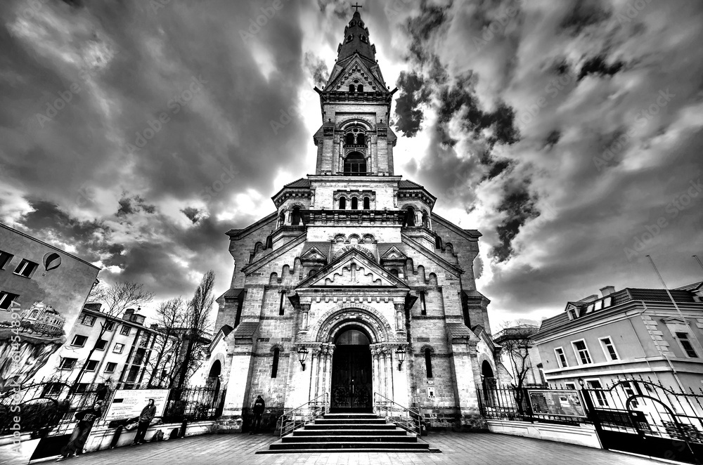 Dramatic view of the Odessa Protestant Church