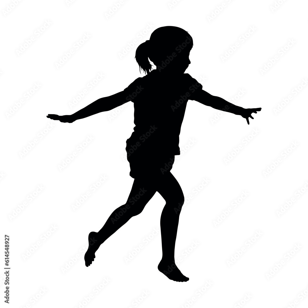 Happy little girl running with arms outstretched silhouette. Stock ...