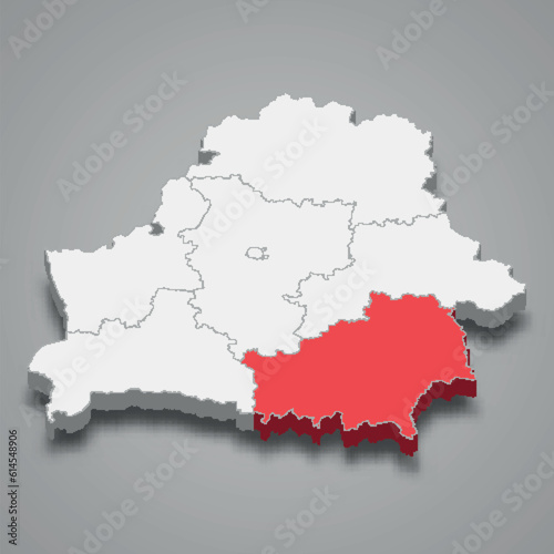Gomel oblast region location within Belarus 3d imap