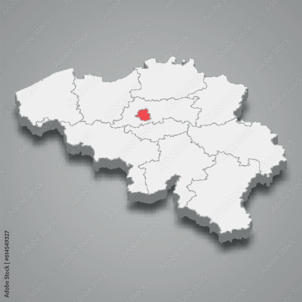 Brussels state location within Belgium 3d map