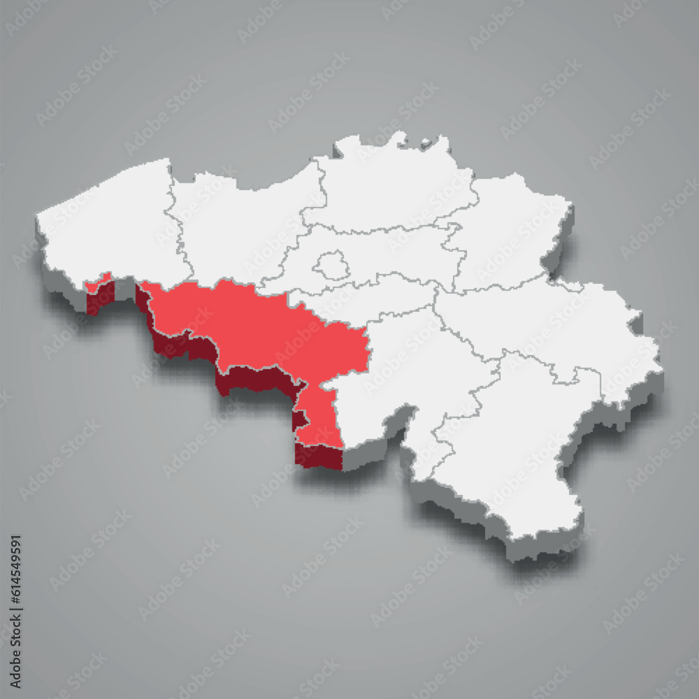 Hainaut state location within Belgium 3d map