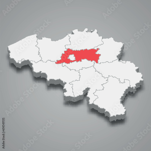 Flemish Brabant state location within Belgium 3d map