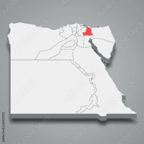Ismailia region location within Egypt 3d map photo