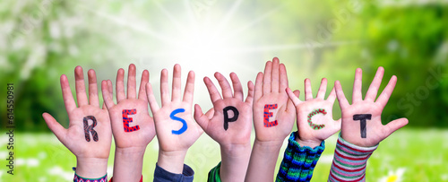 Φωτογραφία Children Hands Building Word Respect, Grass Meadow