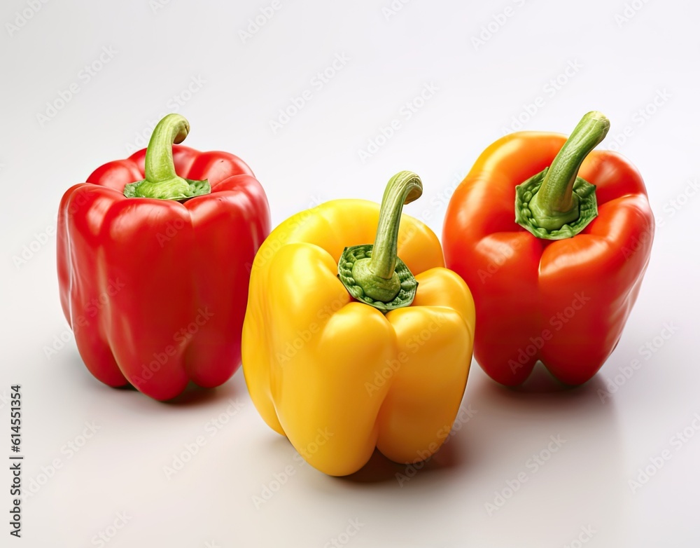 sweet pepper, red, green, yellow paprika, isolated on white background, clipping path, full depth of field. Created with Generative AI technology.