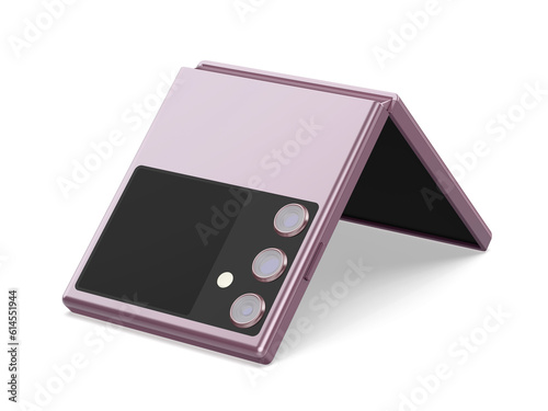 Billede på lærred Purple foldable smartphone on white background