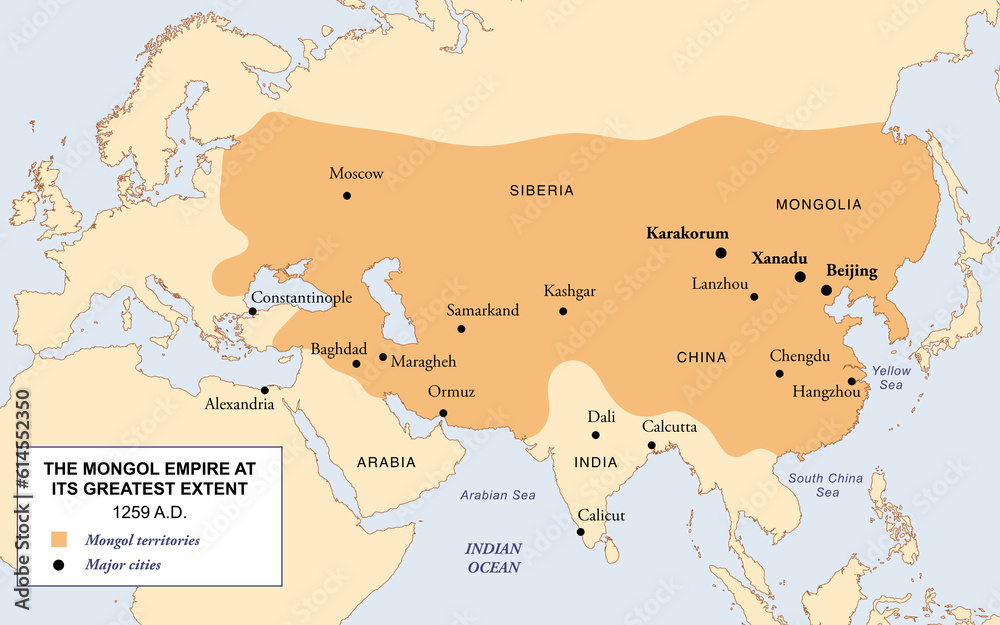 Map of the Mongol empire at its greatest extent in 1259 AD