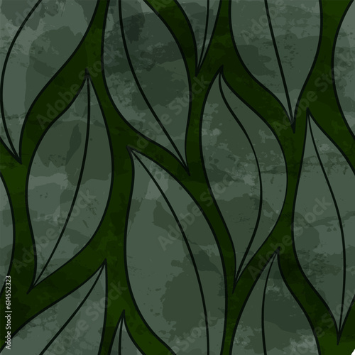 Green leaves seamless vector pattern. Watercolor tea leaf background  textured jungle print.