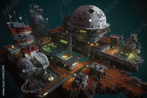 spacepunk base concept, space punk tile of space base, inductry area, AI photo