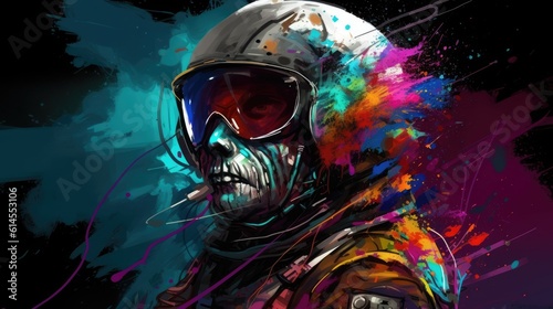 Spacepunk concept art  space punk graphic of old astronaut smoking in space  AI