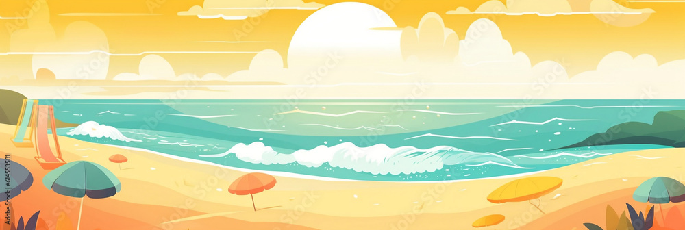 summer beach background vector colortful illustration, Generative AI