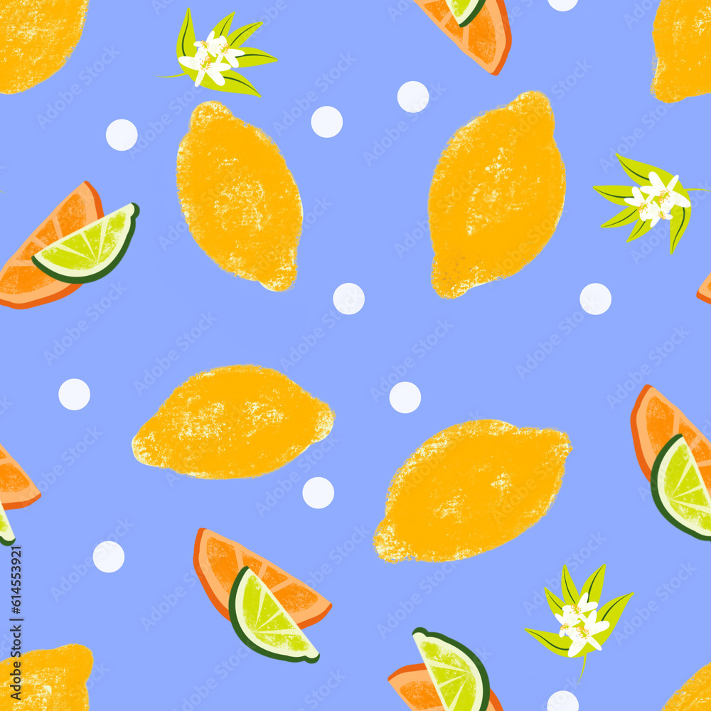 Seamless Citrus Tile Hand Drawn
