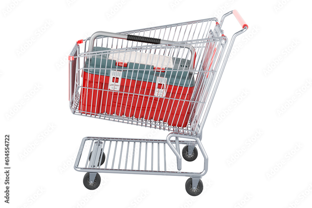 Toolbox inside shopping cart, 3D rendering Toolbox inside shopping cart, 3D rendering