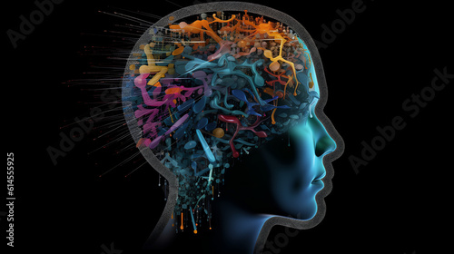 Illustration of the human thought process, head, brain 