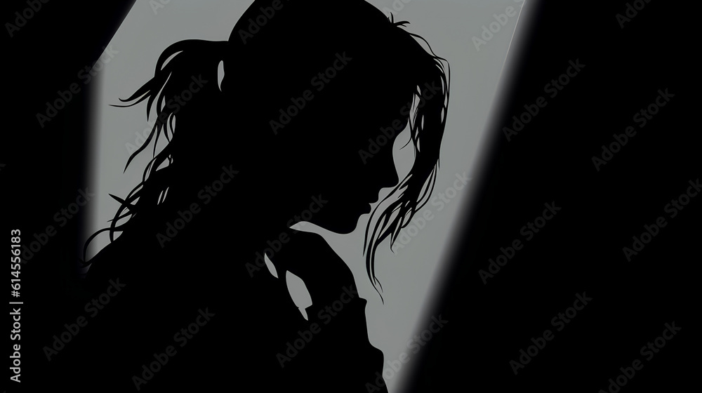 Silhouette of a tired and stressed woman