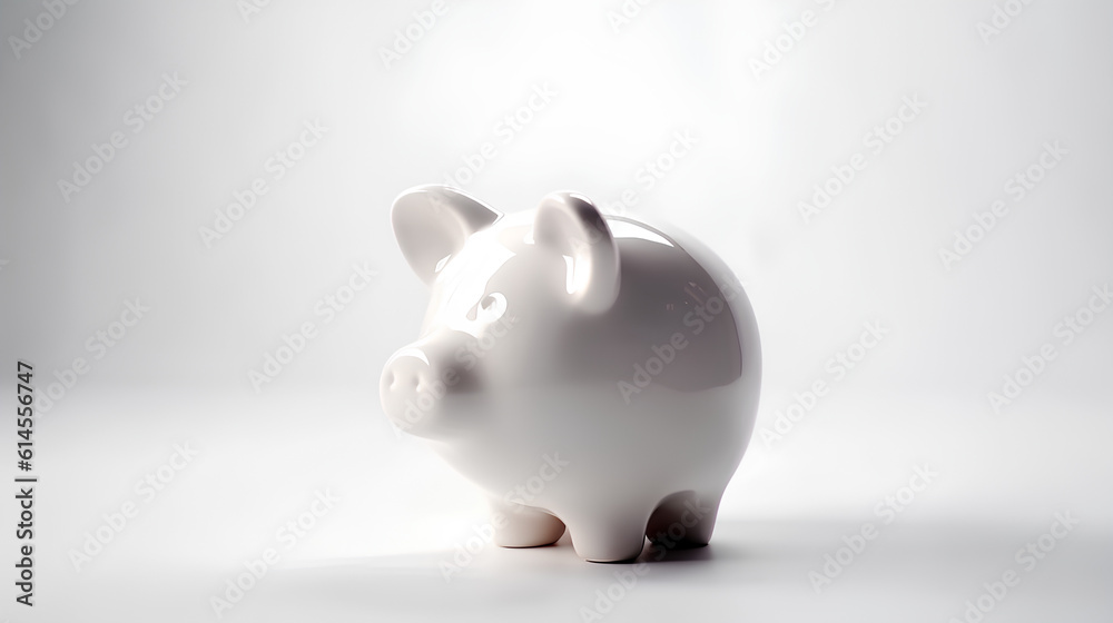 White piggy bank saving on white background and copy space ,Money saving for future investment and retirement concept
