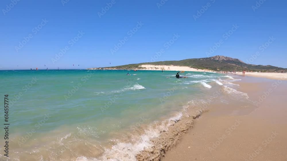 Kitesurfing on Valdevaqueros beach, Gibraltar Strait, Spain Kitesurfing on Valdevaqueros beach, Gibraltar Strait, Spain