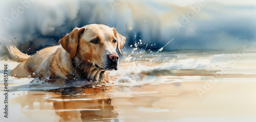 Hunting Lab, Dedicated and Disciplined. A Yellow Lab's Training Journey as a Hunting Companion, Captured in Watercolor.