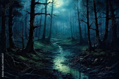Fog in the forest with moonlight. AI generative © SANGHYUN