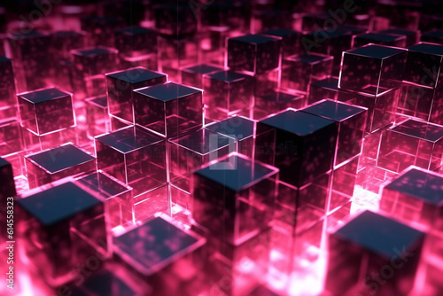 Transparent Cubes Background, red pink Glass Cube Pattern, Geometric 3d Crystals, Abstract