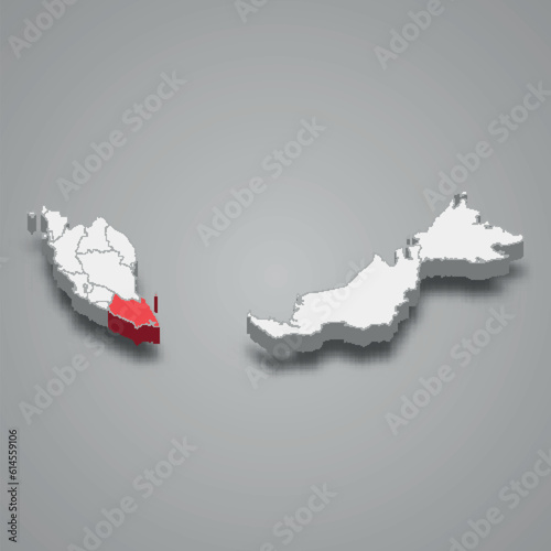 Johor state location within Malaysia 3d map