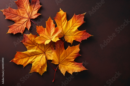 Maple autumn leaves lie  yellow  orange and green. AI generative