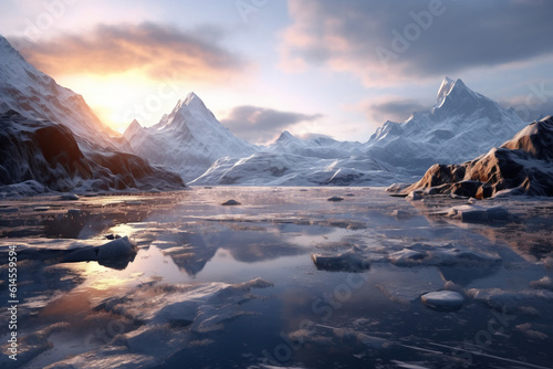 Roup of warriors captured this icy and glacier land. AI generative